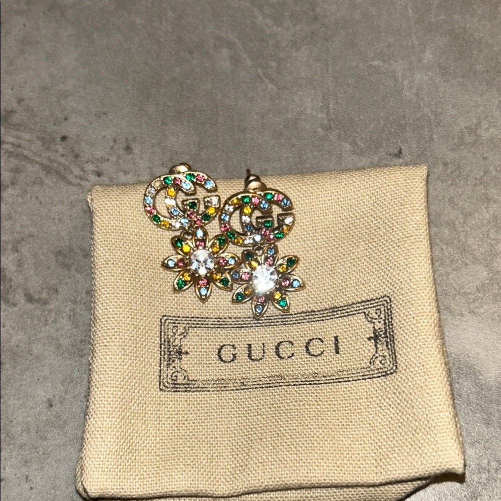 Gucci Gold Earrings with Multicolor Crystals